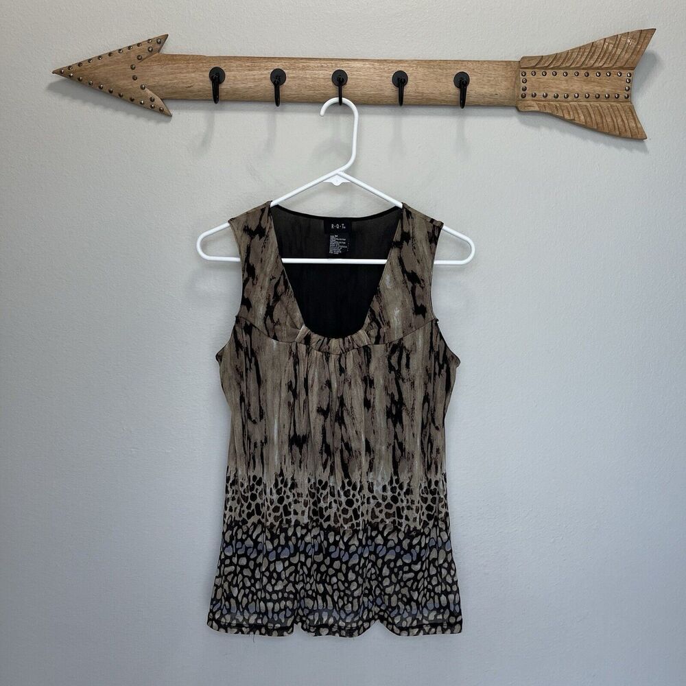RQT | Brown Black Sleeveless Animal Print Graphic Top Medium